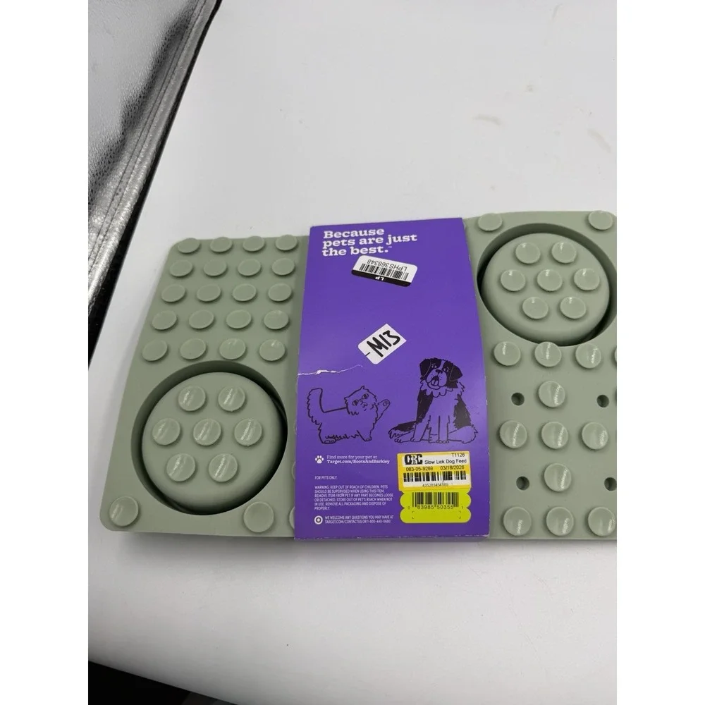 Boots & Barkley Silicone Slow Feeder Mat w/ 2 Bowls, Green, Adult NEW
